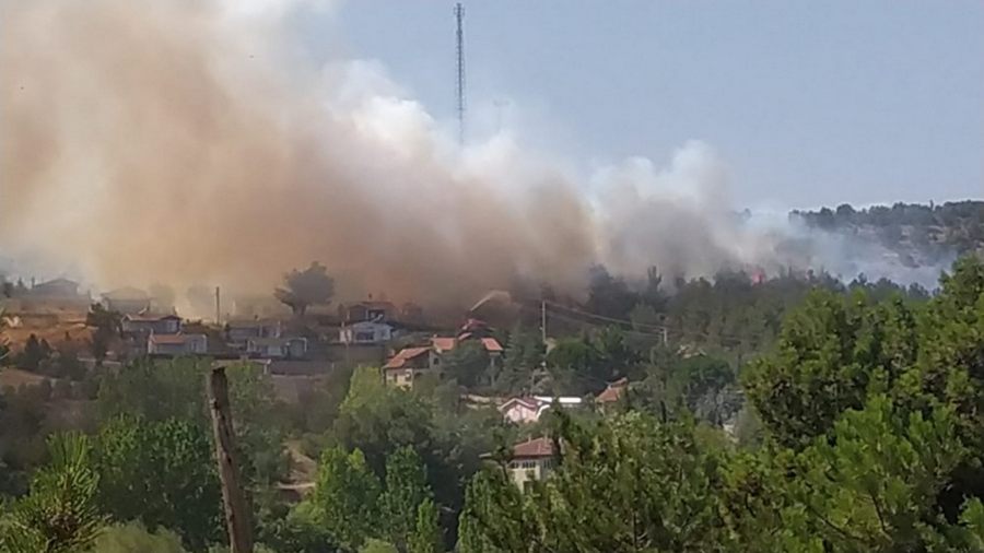 Usak’ta orman yangini köyü tehdit ediyor