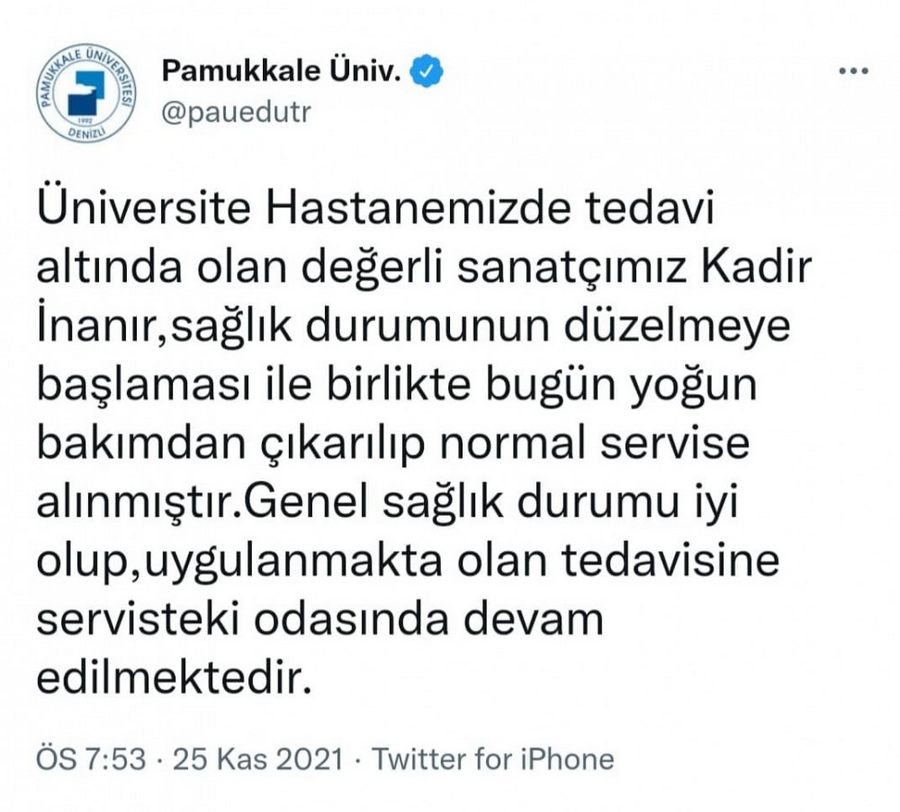 Yogun bakimdan çikan Kadir Inanir